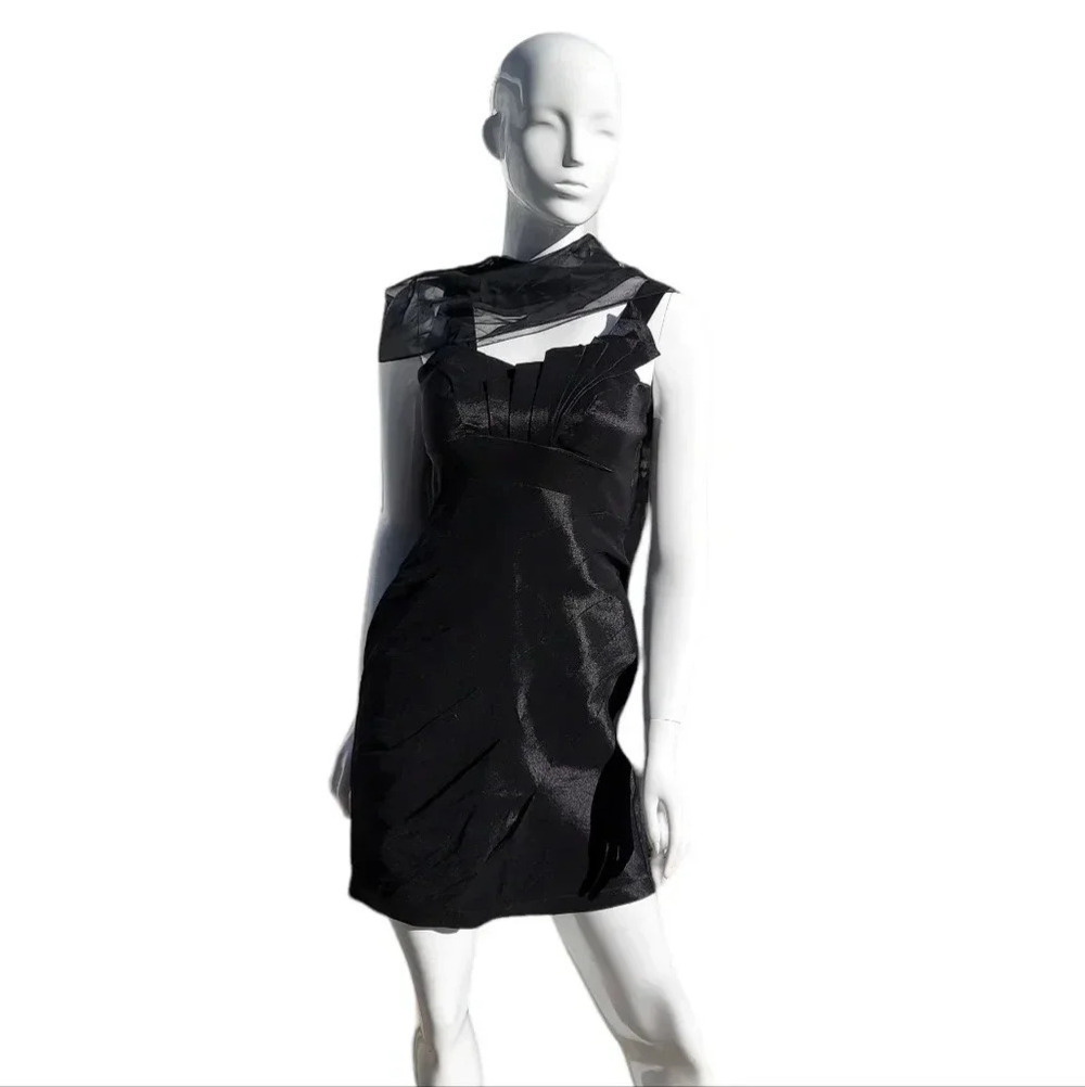 Dave & Johnny Black Dress with Integrated Shawl Formal Occasion Wear Size 3/4